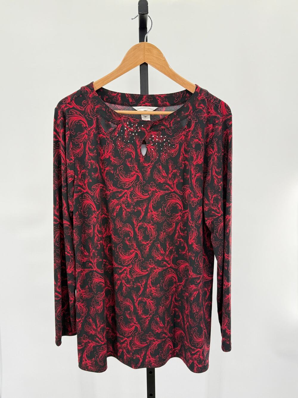 NWT Christopher & Banks Red/Black Pull Over Stretch XL Top Career Mature